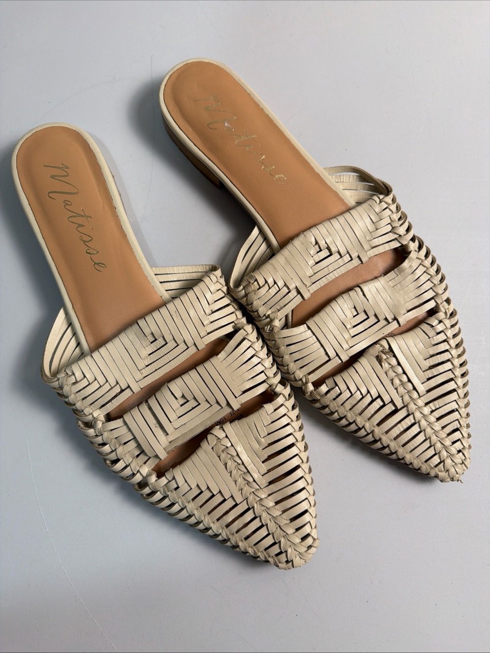 Matisse Cream Woven Pointed Mule Slides sz 10